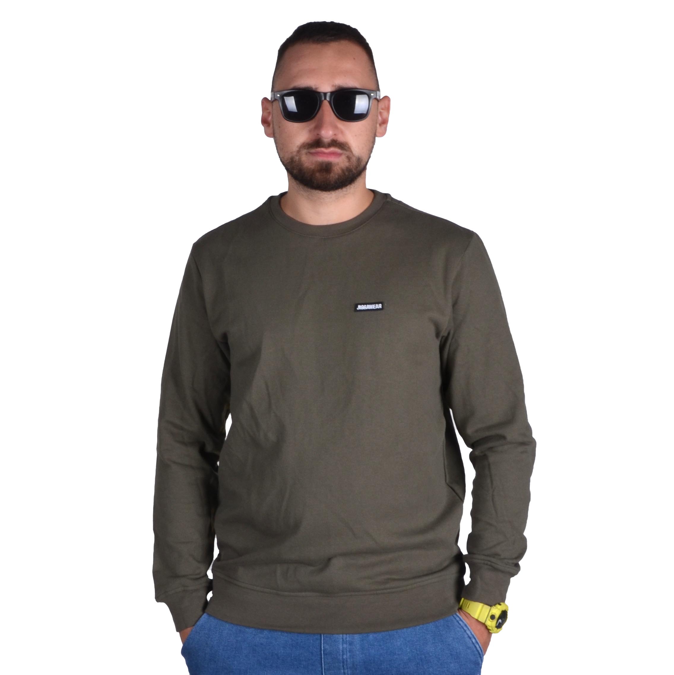 JIGGA WEAR BLUZA BEZ KAPTUR KLASYCZNA STRIPE NAME KHAKI