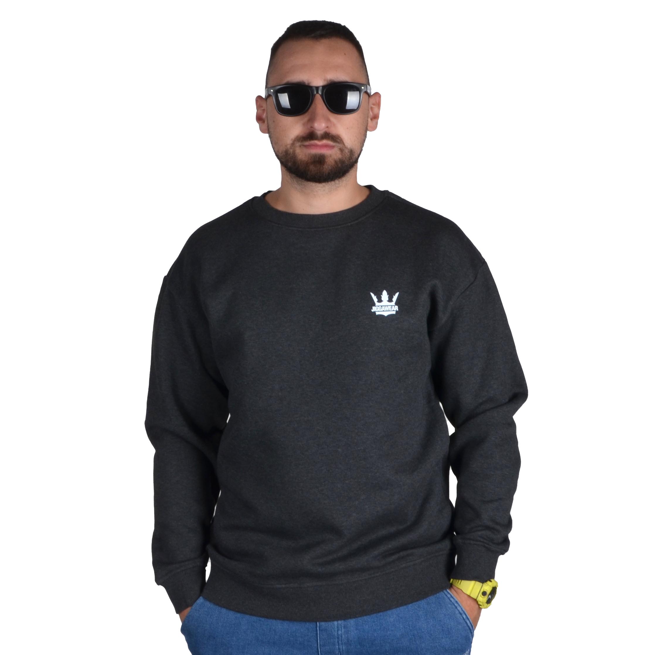 JIGGA WEAR BLUZA BEZ KAPTUR KLASYCZNA CLASSIC CROWN SZARA